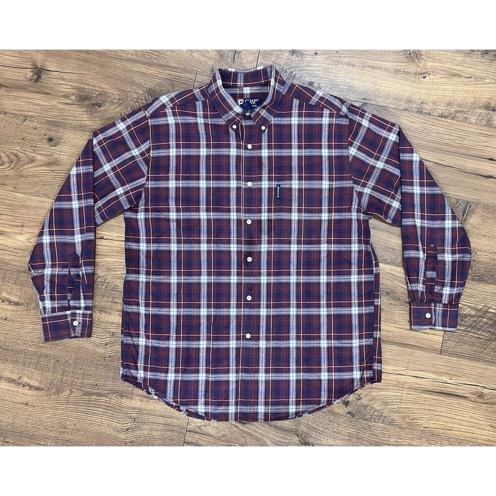 Ralph Lauren Chaps Button Down Shirt RCL Mens Large Red Plaid Check Long Sleeve